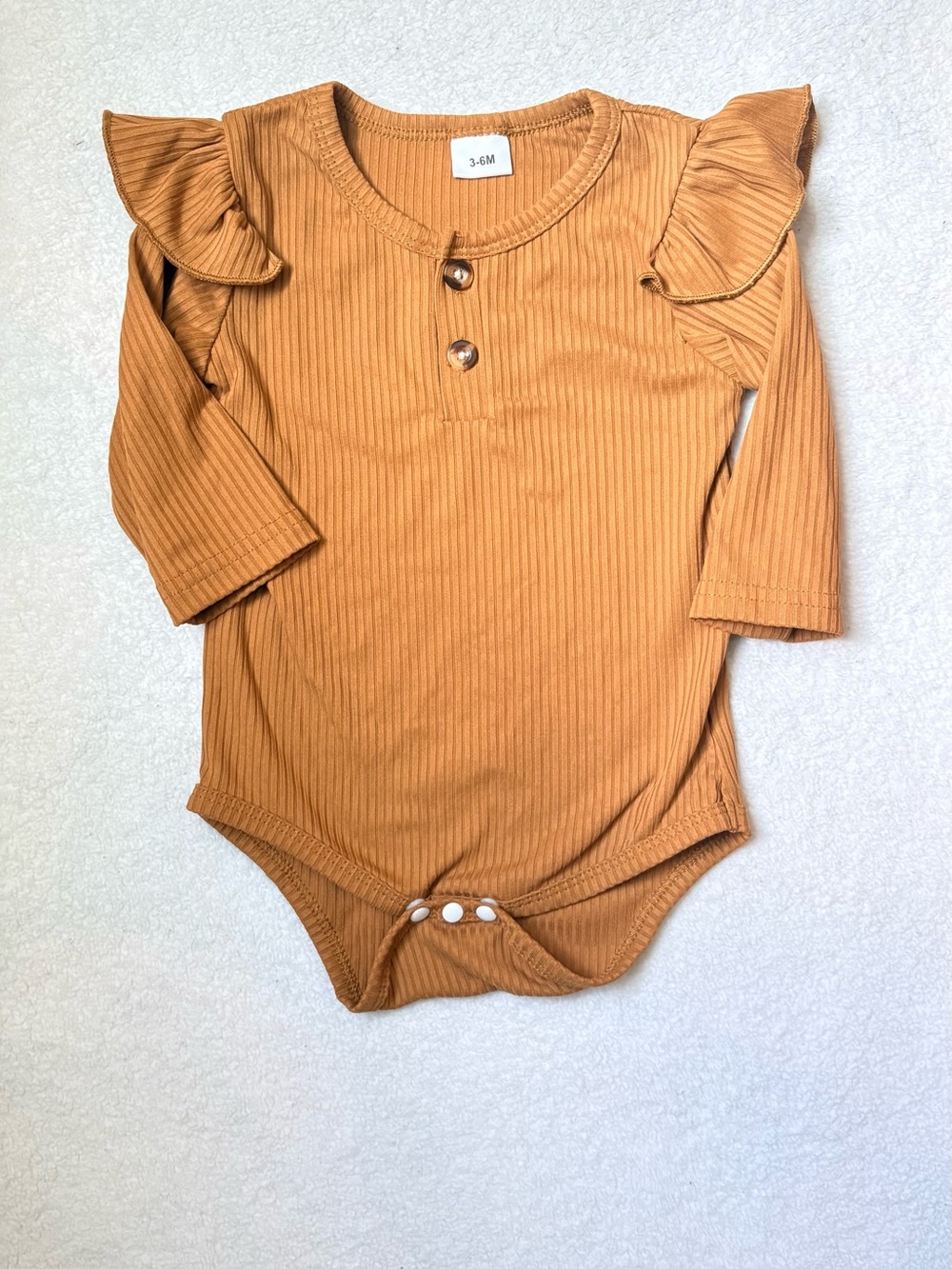 Ribbed Long-Sleeve Ruffle One-Piece - 3-6M